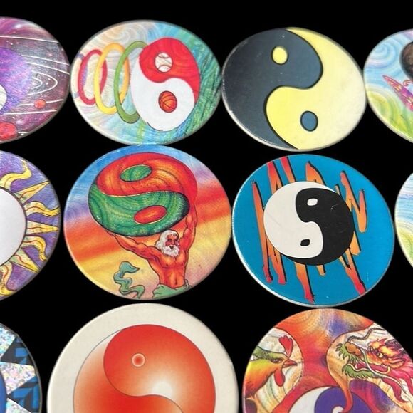 Vintage 90s POGS Lot of 18 Ying Yang Cardboard Milk Bottle Caps Game - Picture 4 of 7
